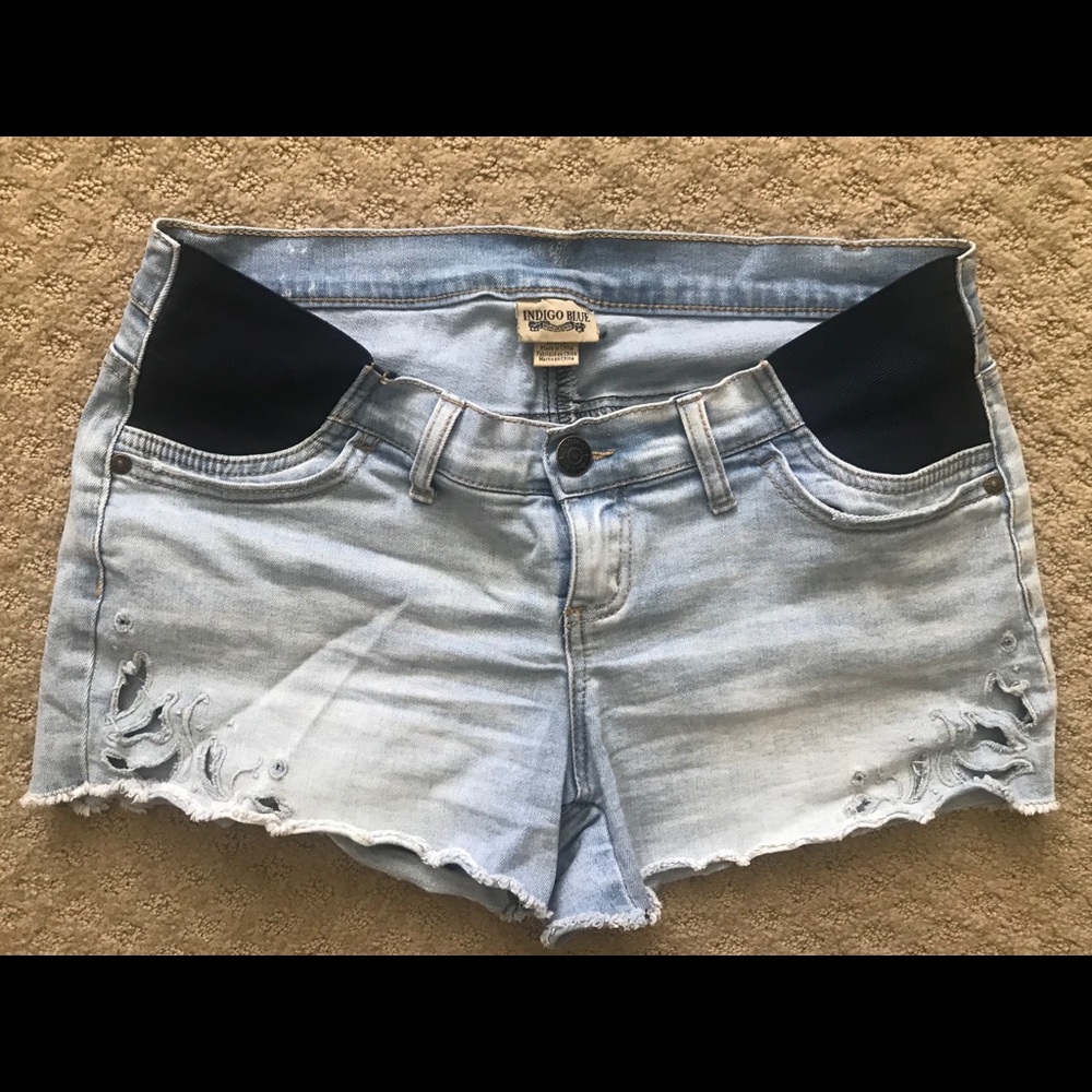 Indigo Blue Maternity Shorts - Lt Blue w/Cutouts
